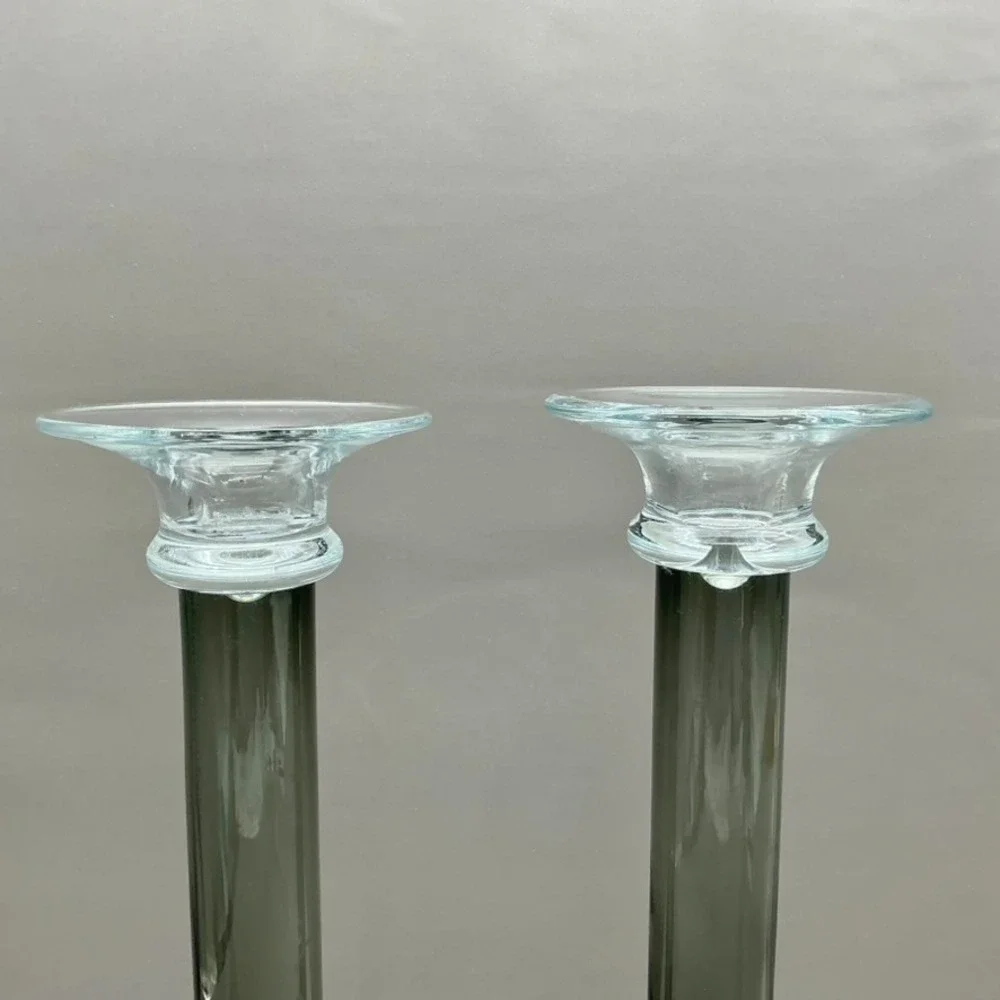 Mikasa Southport Glass Candlesticks Pair Black Clear Taper Candle Holders 11.75